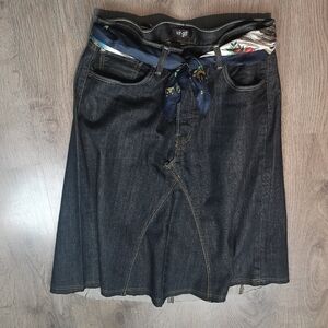 Dark Blue Denim Neo-Vintage Eco-Lux  vir-go' deconstructed patchwork Aline Skirt